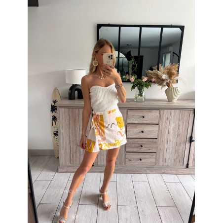 jupe short citrons jaune motifs grecy mode tendance look été 2024