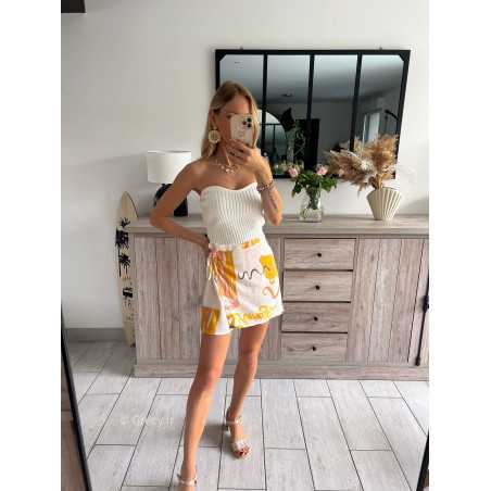 jupe short citrons jaune motifs grecy mode tendance look été 2024