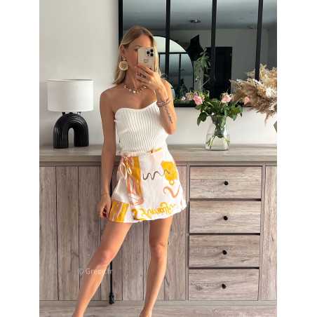 jupe short citrons jaune motifs grecy mode tendance look été 2024