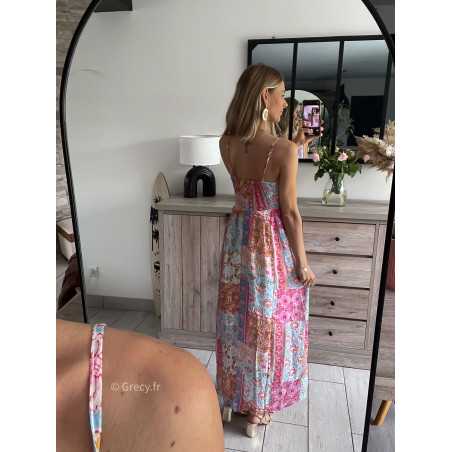 robe longue fleurie rose bleu bretelles grecy mode tendance look été 2024