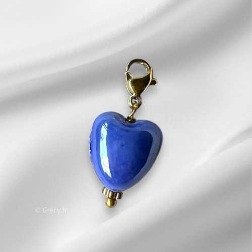 Charm coeur bleu mousqueton interchangeable 1,5cm