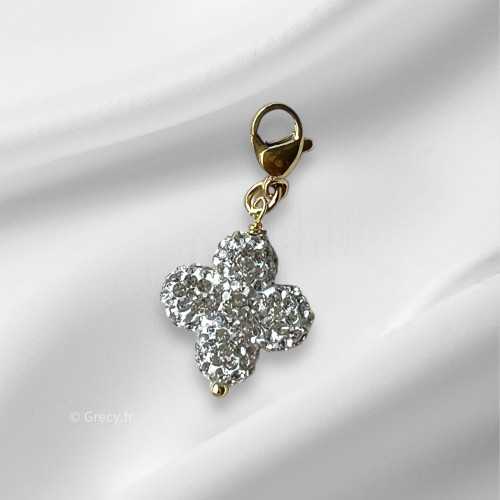 Charm trèfle en strass 1,8cm mousqueton interchangeable