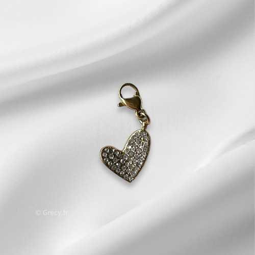 Charm coeur strass 1,2cm mousqueton interchangeable