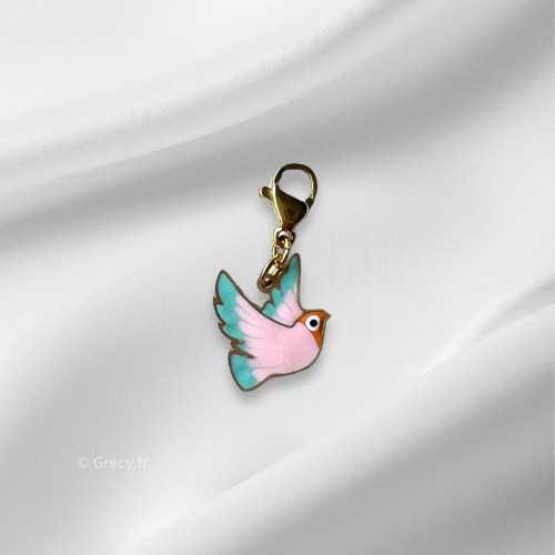 Charm oiseau coloré 1,3cm mousqueton interchangeable