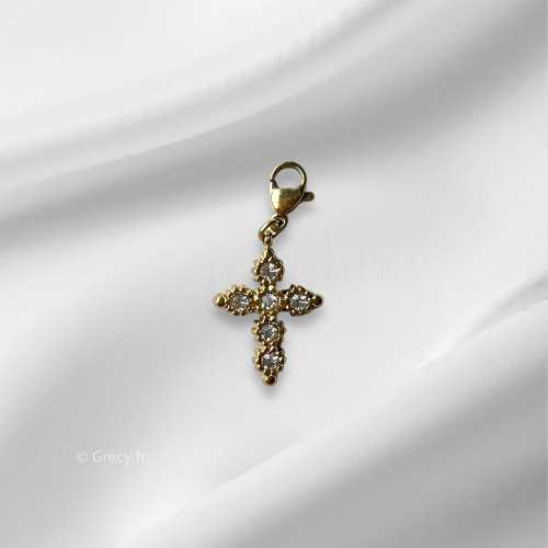 Charm croix strass 1,7cm mousqueton interchangeable