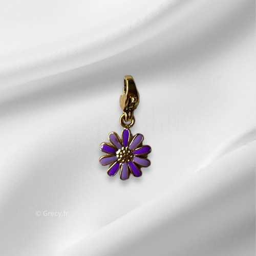 Charm fleur violette 1cm mousqueton interchangeable