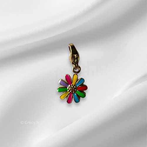 Charm fleur multicolore 1cm mousqueton interchangeable