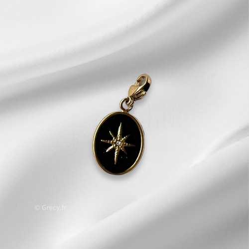 Charm médaille constellation 1,5cm noire mousqueton interchangeable