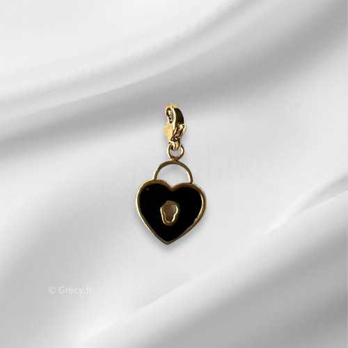 Charm coeur cadenas noir 1,5cm mousqueton interchangeable