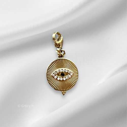 Charm médaille ronde oeil 1,3cm mousqueton interchangeable