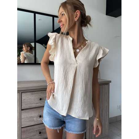 blouse gaze de coton chemisier volants beige grecy look tenue mode tendance