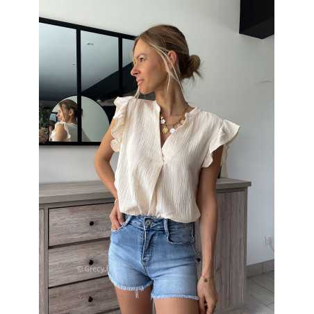 blouse gaze de coton chemisier volants beige grecy look tenue mode tendance