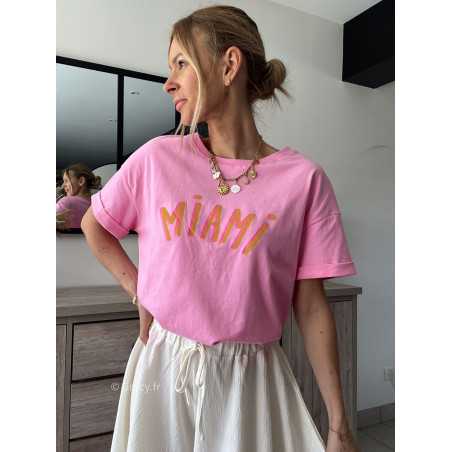 t-shirt Miami rose grecy look tenue mode tendance