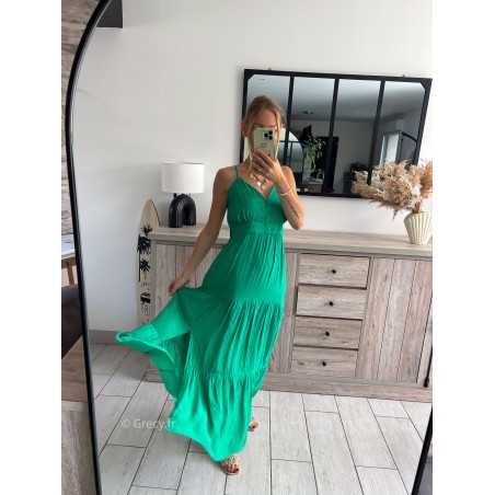 Robe longue verte bretelles réglables été grecy look tenue mode tendance