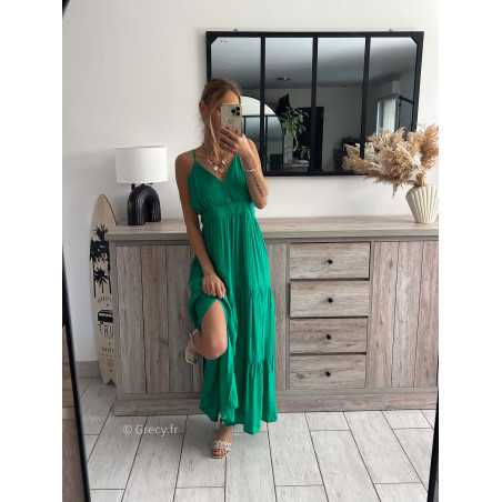 Robe longue verte bretelles réglables été grecy look tenue mode tendance