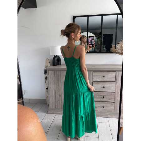 Robe longue verte bretelles réglables été grecy look tenue mode tendance