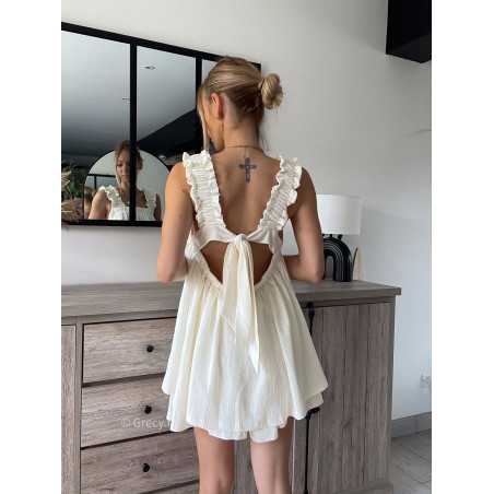 top dos nus noeud écru blanc fluide été grecy look tenue mode tendance