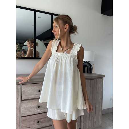 top dos nus noeud écru blanc fluide été grecy look tenue mode tendance