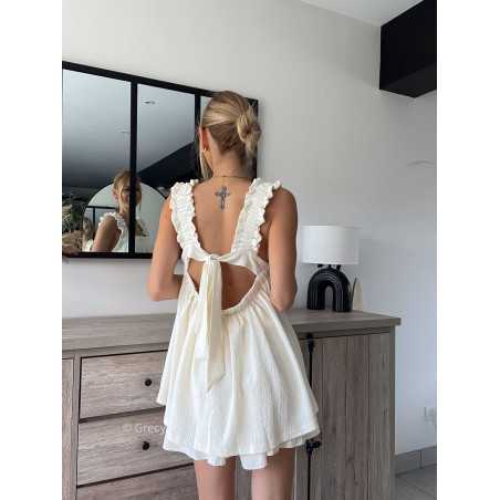 top dos nus noeud écru blanc fluide été grecy look tenue mode tendance