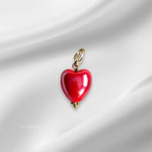 Charm coeur rouge céramique mousqueton interchangeable 1,6cm