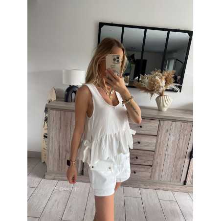 Top lin blanc double noeuds côtés babydolll grecy look tendance mode