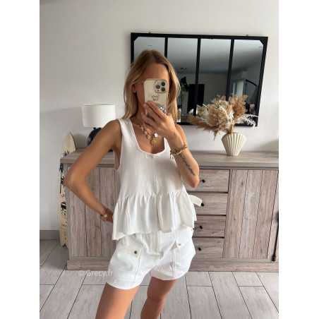 Top lin blanc double noeuds côtés babydolll grecy look tendance mode