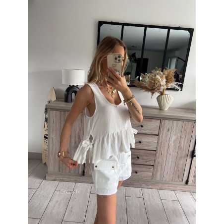 Top lin blanc double noeuds côtés babydolll grecy look tendance mode