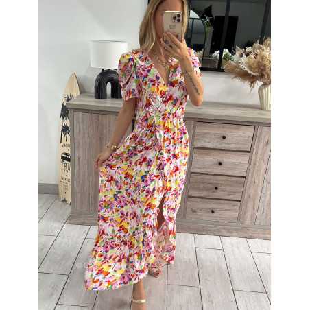 Robe longue colorée fleurie grecy look tendance mode