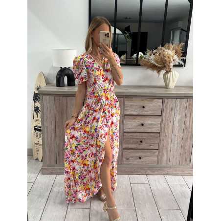 Robe longue colorée fleurie grecy look tendance mode