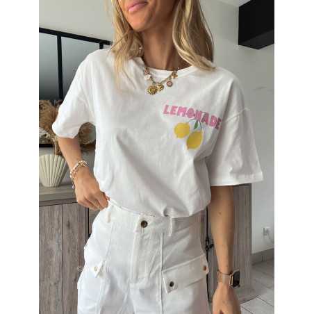 t-shirt blanc citons citron fruits grecy look tendance mode