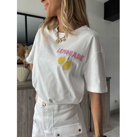 t-shirt blanc citons citron fruits grecy look tendance mode