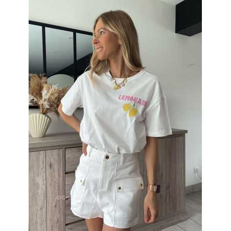 t-shirt blanc citons citron fruits grecy look tendance mode