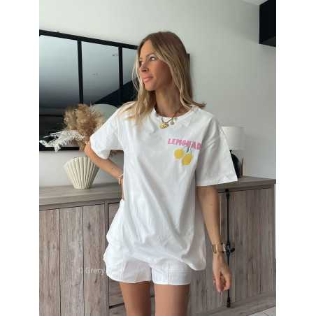 t-shirt blanc citons citron fruits grecy look tendance mode