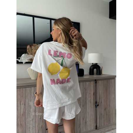 t-shirt blanc citons citron fruits grecy look tendance mode