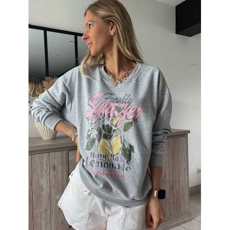 sweat sweatshirt gris citons citron fruits grecy look tendance mode