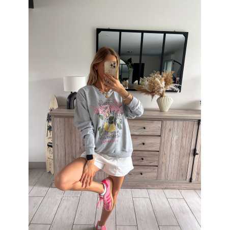 sweat sweatshirt gris citons citron fruits grecy look tendance mode