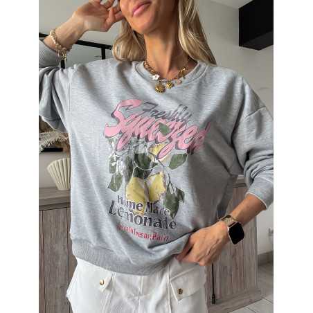 sweat sweatshirt gris citons citron fruits grecy look tendance mode