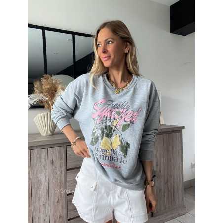 sweat sweatshirt gris citons citron fruits grecy look tendance mode