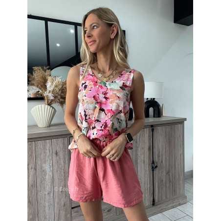 Débardeur fleuri dos nu rose grecy look tendance mode