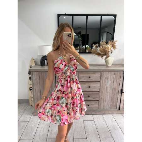 robe courte fleurie rose grecy look tendance mode