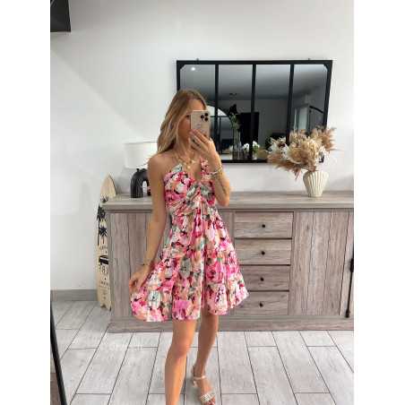 robe courte fleurie rose grecy look tendance mode