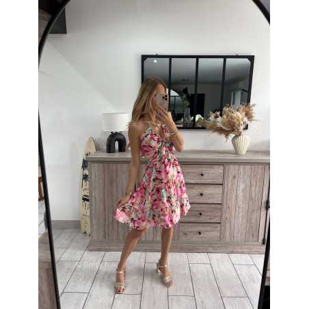 robe courte fleurie rose grecy look tendance mode