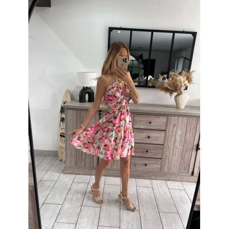 robe courte fleurie rose grecy look tendance mode