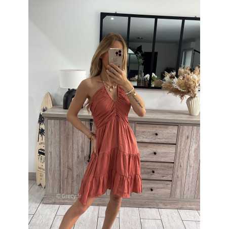 robe courte terracotta grecy look tendance mode