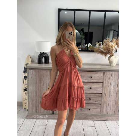 robe courte terracotta grecy look tendance mode