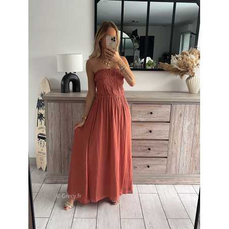 robe longue bustier terracotta grecy look tendance mode