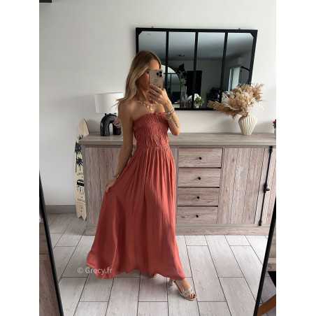 robe longue bustier terracotta grecy look tendance mode