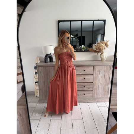 robe longue bustier terracotta grecy look tendance mode