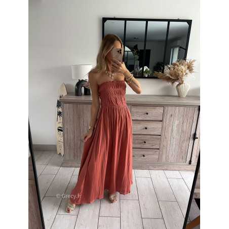 robe longue bustier terracotta grecy look tendance mode