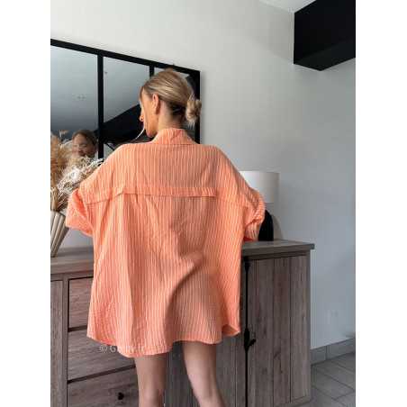 Chemise gaze coton orange rayée oversize peach large grecy mode look tendance